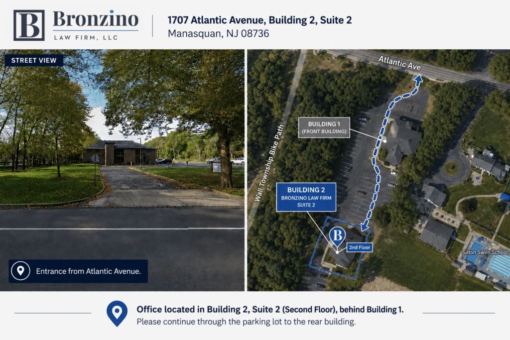 Map to Bronzino Law Firm office, Building 2 at 1707 Atlantic Avenue, Manasquan